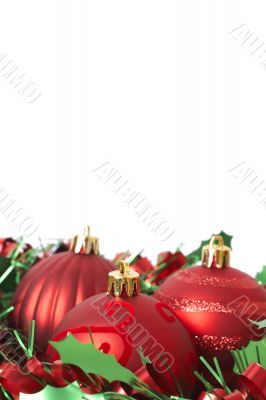 Red Christmas baubles and tinsel