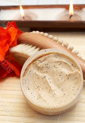 Relaxing spa scene with body products