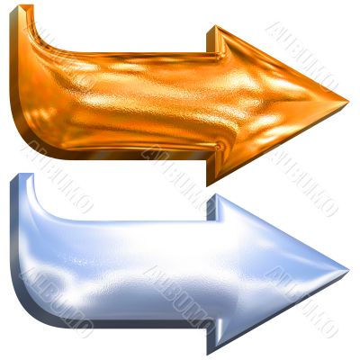 golden and chrome metallic 3d arrows isolated over white background
