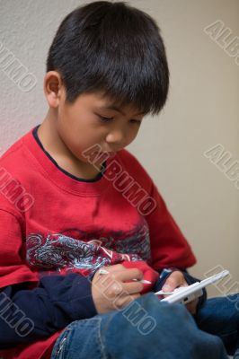 Boy playing video game