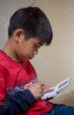 Boy playing video game