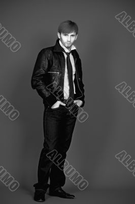 man in leather jacket