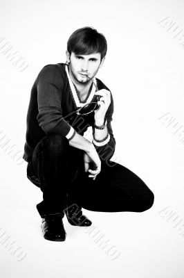 young man in black and white