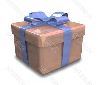 brown gift with blue wrap - 3d made