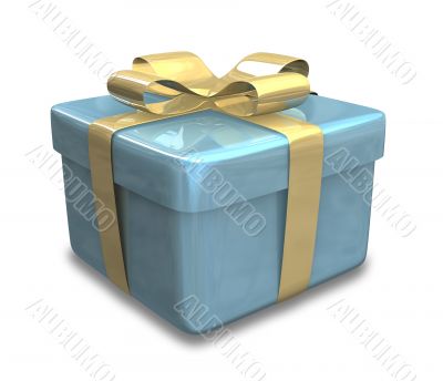 blue gift with yellow gold wrap - 3d made