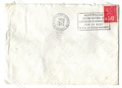 Old red french stamp on envelop