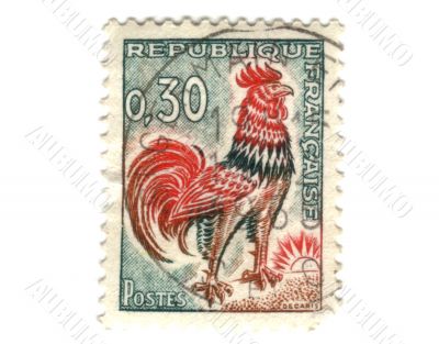 Old french stamp with Chicken