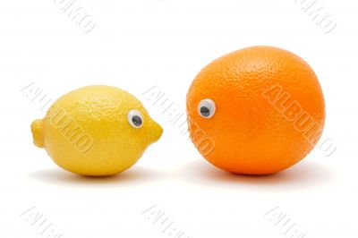 Funny lemon and orange with eyes