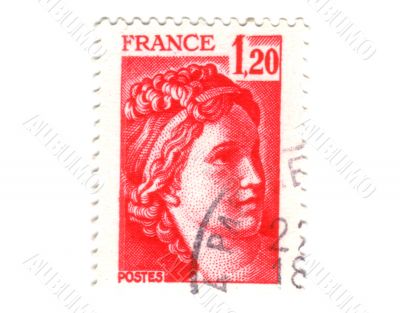 Old red french stamp with an head