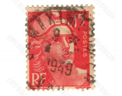 Old red french stamp with an head