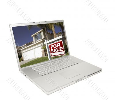 Home for Sale Sign & New Home on Laptop