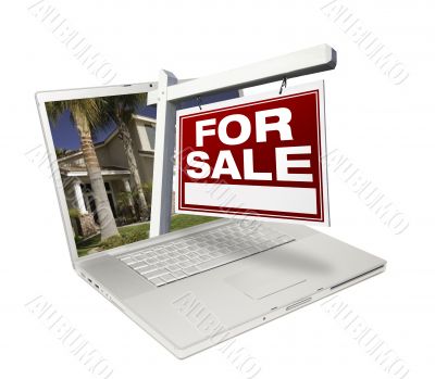 Home for Sale Sign & New Home on Laptop