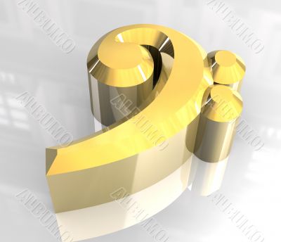 music bass key symbol in gold - 3D