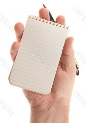 Male Hands Holding Pen and Pad of Paper