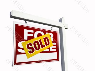 Red Sold For Sale Real Estate Sign on White.