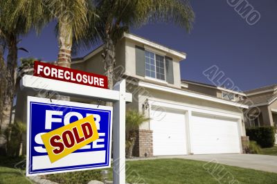 Blue Foreclosure For Sale Real Estate Sign and House