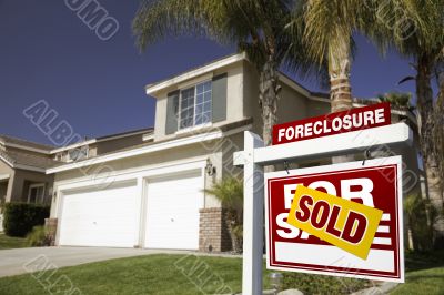 Red Foreclosure For Sale Real Estate Sign and House