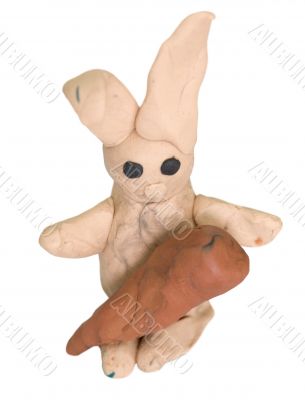 Hare stuck together from plasticine