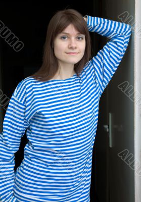 Beautiful girl in a stripped vest