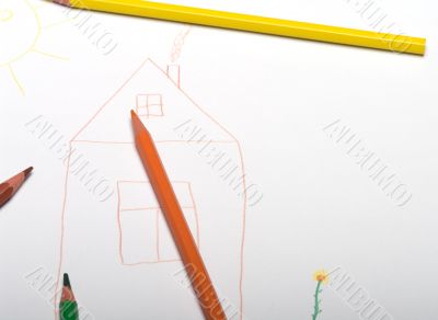Children`s pencil drawing.