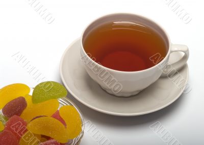 Tea and fruit candy.