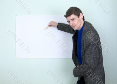 Teacher showing on the poster