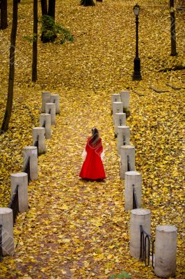 Lady in autumn forest