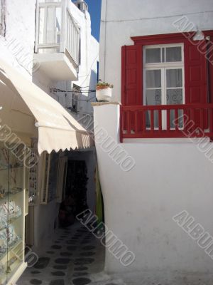 narrow street on a greek island