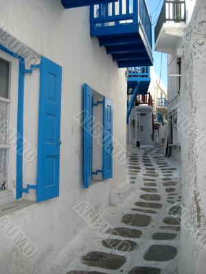 narrow street on a greek island