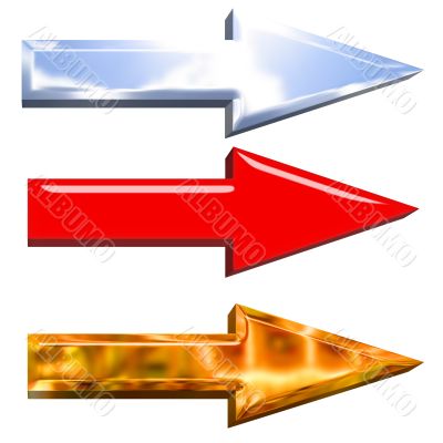 golden chrome and red 3d arrows isolated over white background