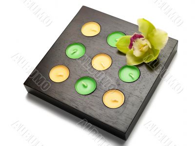 Bathroom candlestick with candles and orchid