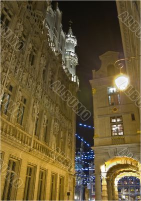 Brussels night view of the buildings.