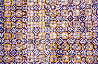 Portuguese colorful glazed tiles, closeup