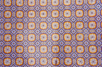 Portuguese colorful glazed tiles, closeup