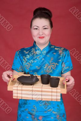Japanese girl with teapot