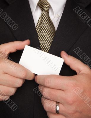 Businessman Holding Blank Business Card