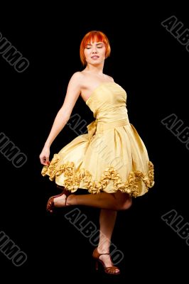 Redhead in yellow dress