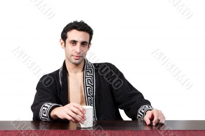 Morning guy drinking coffee