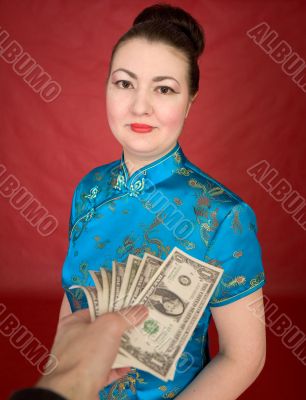 Japanese girl and dollars