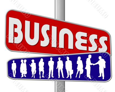 business people and slogan street sign red blue