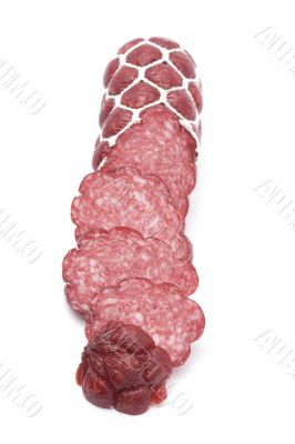 Cut sausage on white