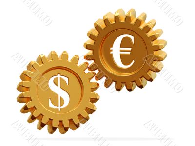 3D. Gear and currency symbols