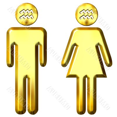 3d golden Aquarius man and woman