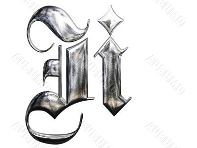 Metallic patterned letter of german gothic alphabet font. Letter I