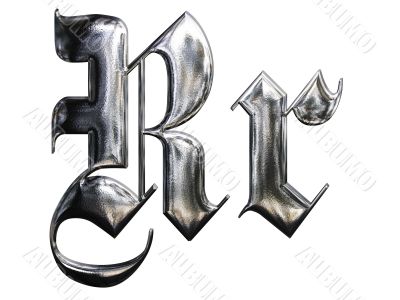 Metallic patterned letter of german gothic alphabet font. Letter R