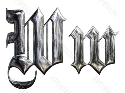 Metallic patterned letter of german gothic alphabet font. Letter W