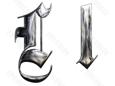 Metallic patterned letter of german gothic alphabet font. Letter L