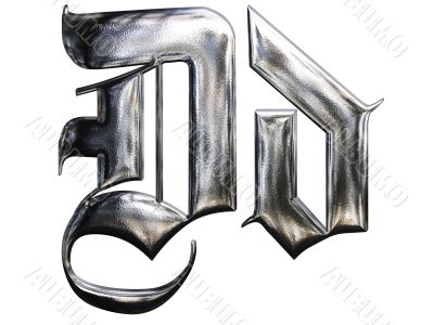 Metallic patterned letter of german gothic alphabet font. Letter D