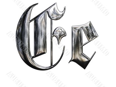 Metallic patterned letter of german gothic alphabet font. Letter E