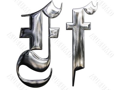 Metallic patterned letter of german gothic alphabet font. Letter F